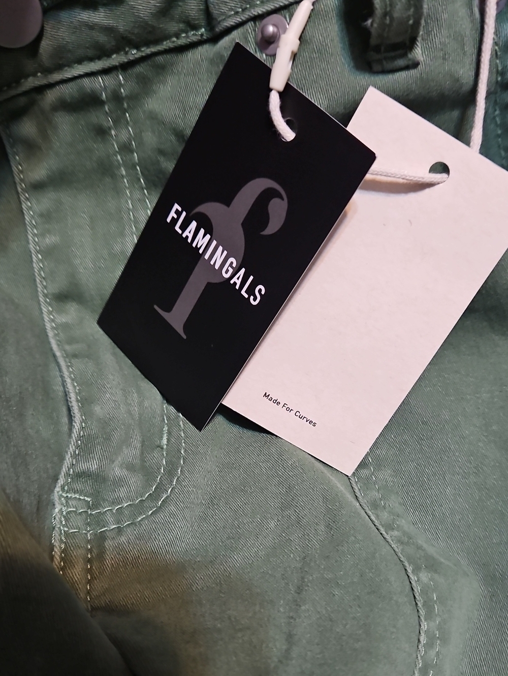 Flamingals High-Rise Wide-Leg Green Utility Cropped Jeans-NWT - Picture 9 of 9